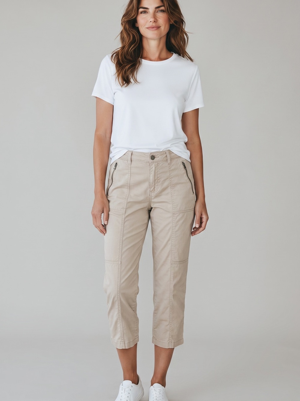 Sonoma Khaki Crop Cargo Capris 98% cotton